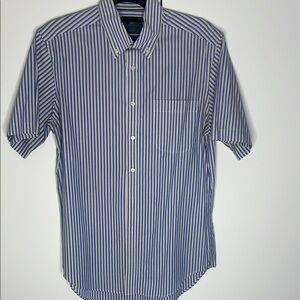 M &S Casual Blue and White Striped Button Down Shirt